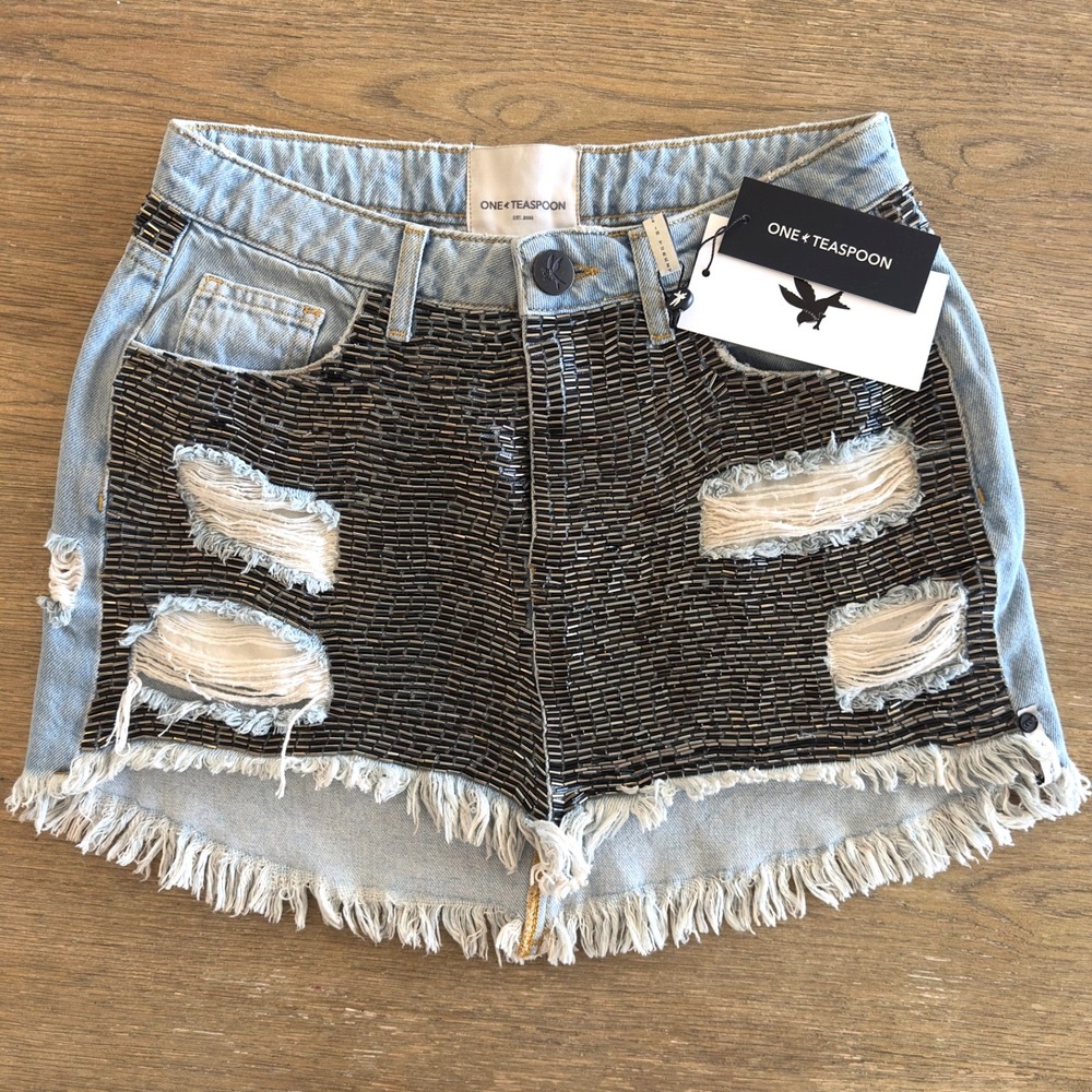 ONE TEASPOON Sequin Junk Yard‎ Skirt-Mid Blue Color-Women's Size 25-NWT $429